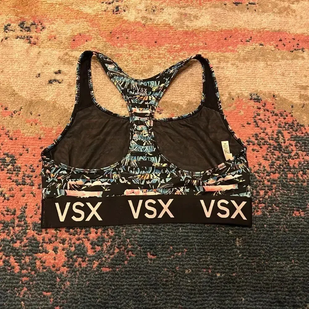 VSX Women's Black and Blue Patterned Sports Bra